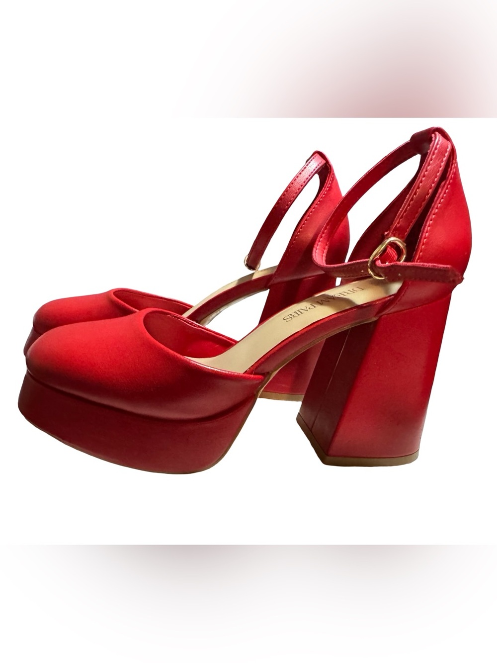 Dream Pairs Red Platform Slingback Block Heels